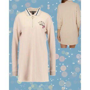 Volcom S Sandy Fawn Zip Neck Always Forever Graphic Long Sleeve Polo Shirt Dress
